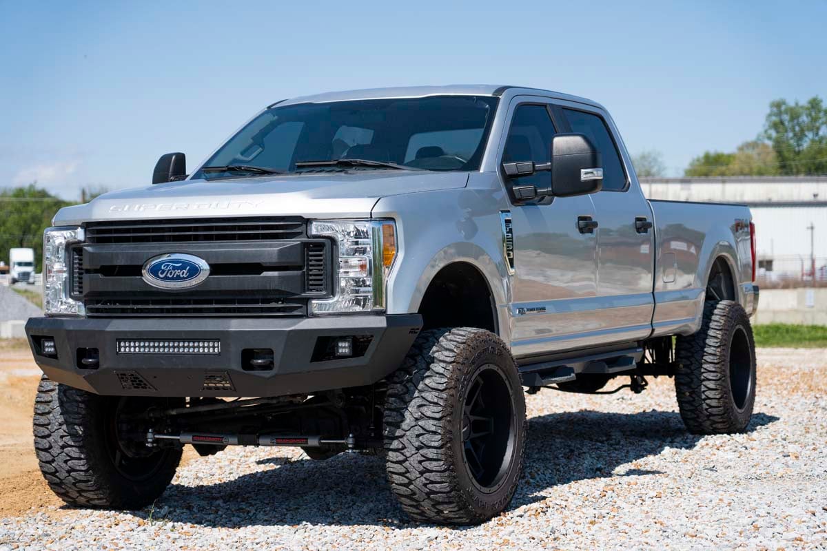 Ford F-250 Super Duty Front Bumper - Rough Country - LED Bumper with Cube and Light Bar - Flat Black - '17-'22